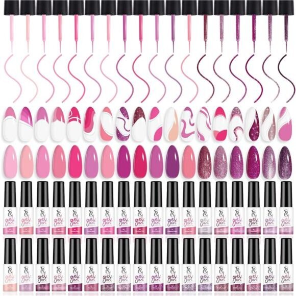 Cosmetics Gel Liner Nail Art Set of 36 Beyond Pink Colors Series for Swirl - Picture 1 of 7